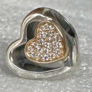 PANDORA Sterling Silver 14k Gold & CZ Hearts Joined Together Charm  #791806CZ
